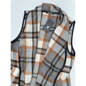 Yacun‎ Open Front Plaid Vest Women's Size Medium Sleeveless Cardigan Pockets NEW